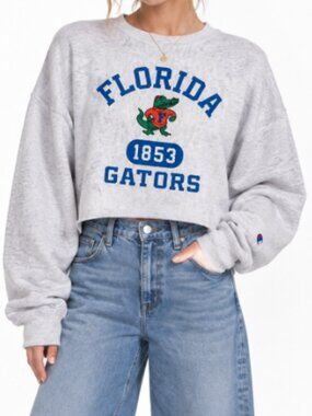 Florida Gators Champion Sweatshirt XL Cropped Gray Crewneck College Game Day